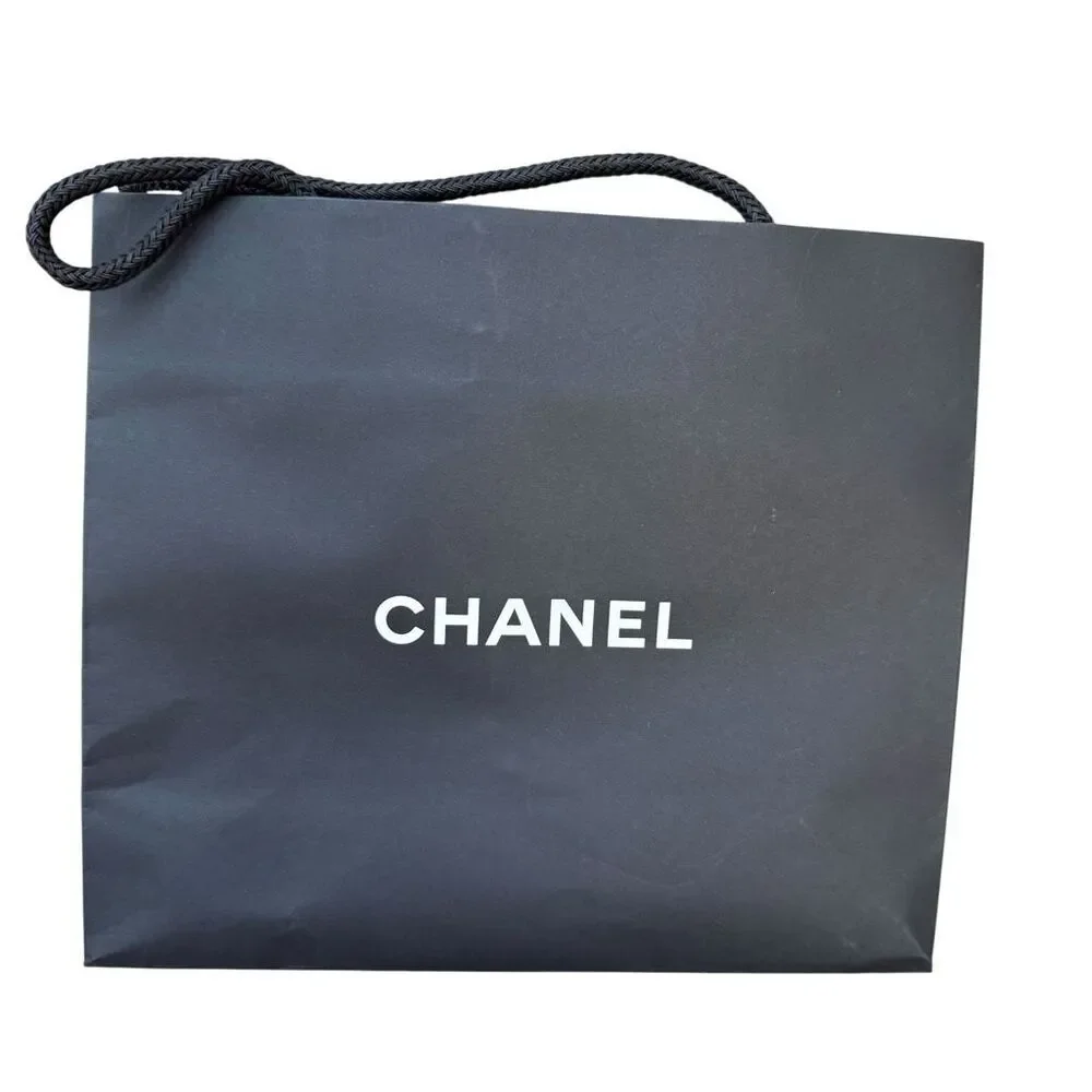 Authentic CHANEL Black Shopping Gift Bag Paper Bag Rope Handles 9x8x4 Empty